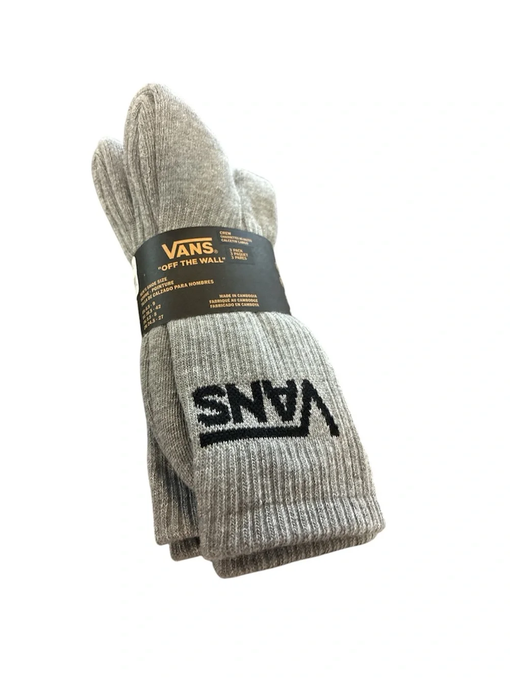 Vans crew 3 pk socks Grey/Black Logo size 6.5-9 New